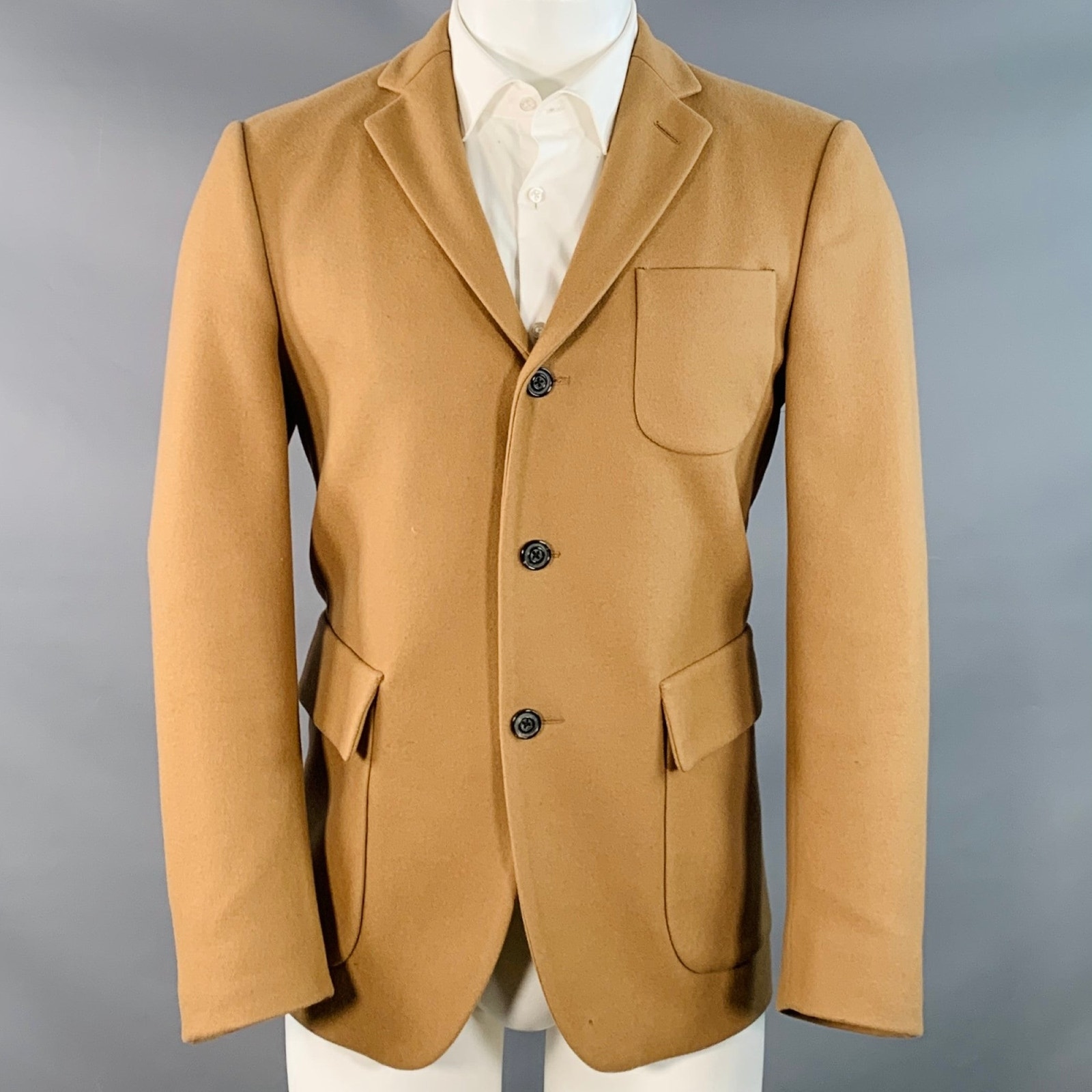 Wooster + Lardini Size 40 Regular Tan Wool Notch Lapel Sport Coat